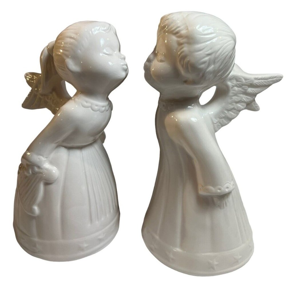 Vintage Ceramic Kissing Angels Christmas Figurines